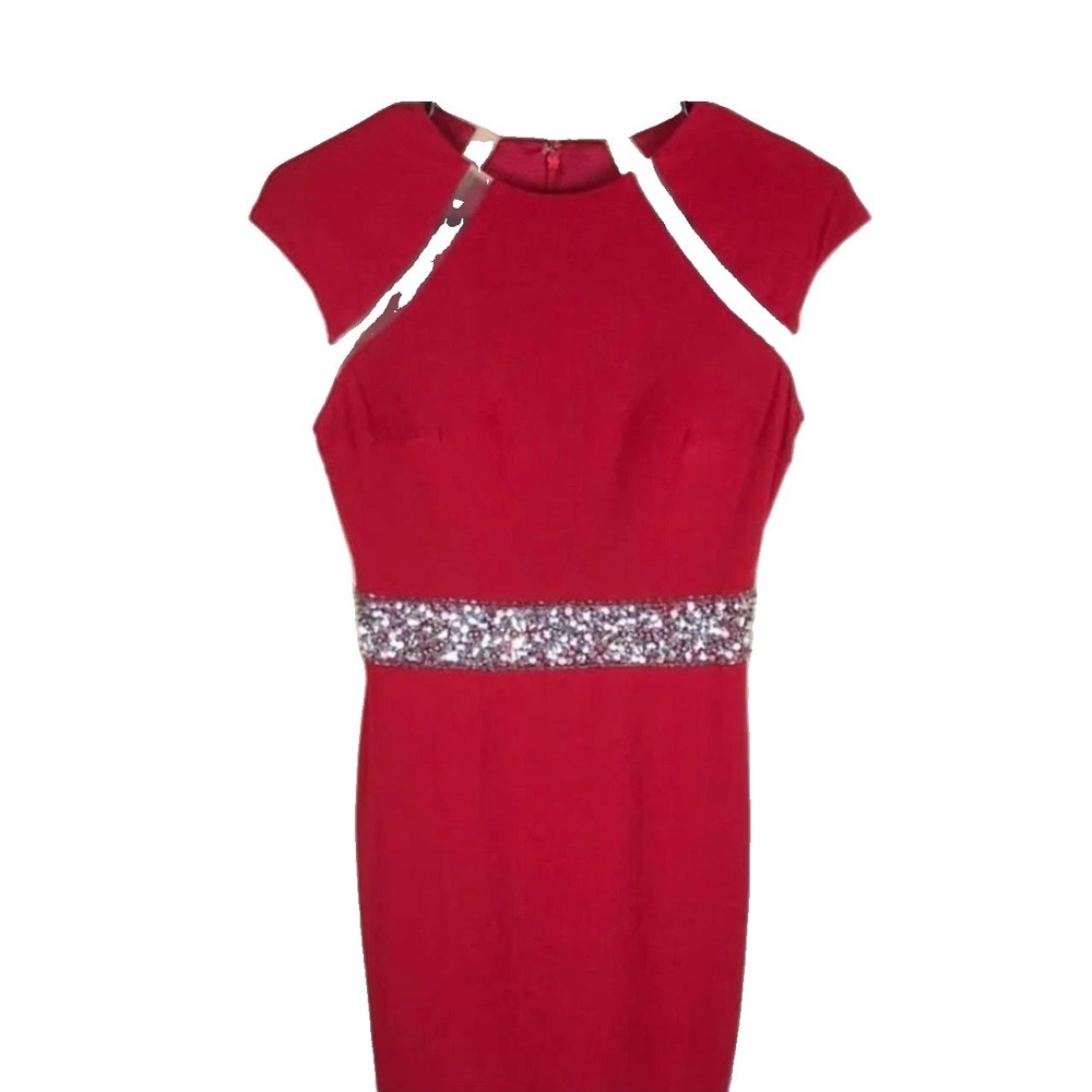 MacDuggal Womens Red Dress Knee Cocktail Night out Wedding Guest